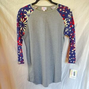 Gray and Blue Floral Raglan Sleeve Top